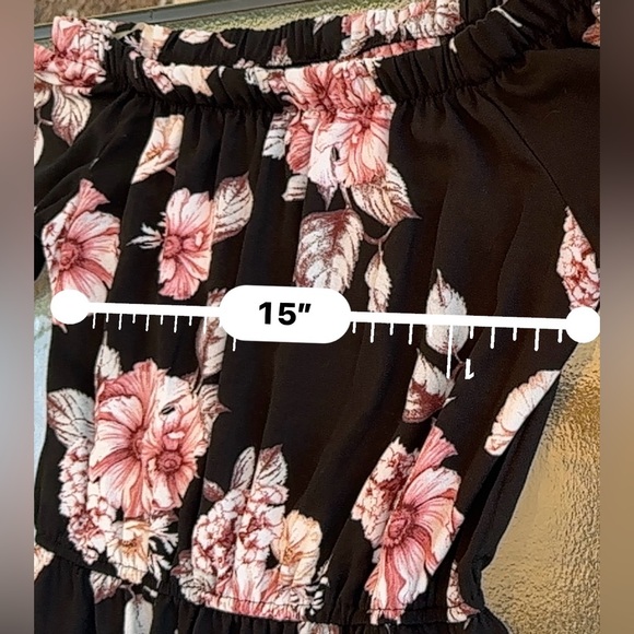 Women’s Xhilaration Black Floral Dress W/Pockets and Bell Sleeves. Size M - Picture 4 of 8